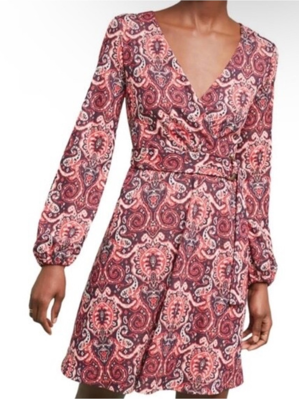 Maeve Paisley Surplice Long Sleeve Dress